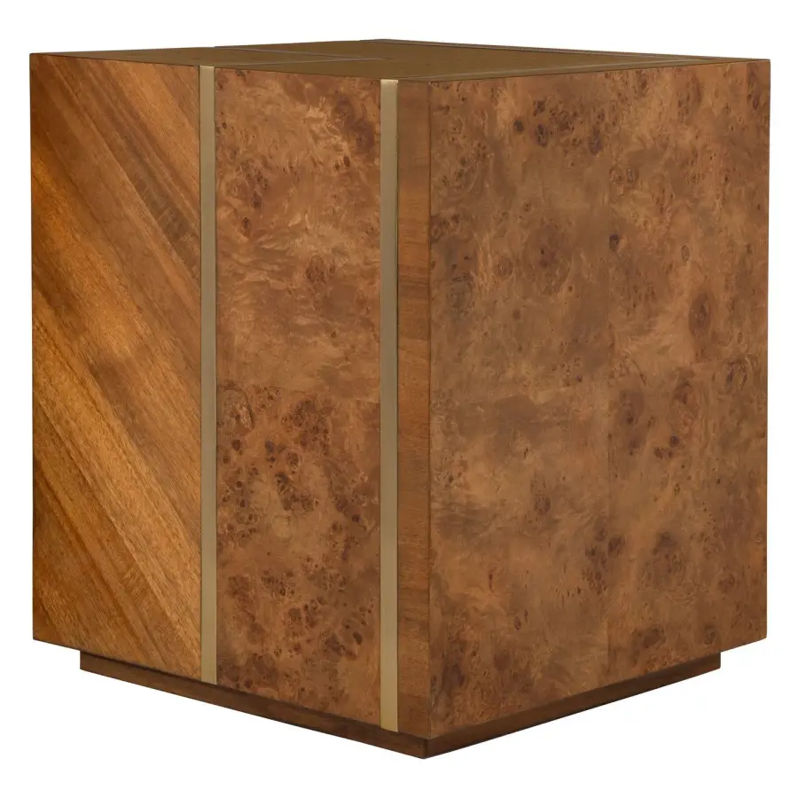 Seven Wonders Side Table in Maple Burl, Acacia, and Alder Wood