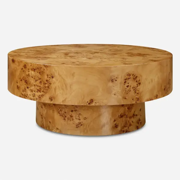 Burl Is Prized For Its Unique Grain Structure And Intricate Patterns. The Knots Coffee Table Is Covered From Top To Bottom In Poplar Burl Veneer Ready To Bring A Warmth And Natural Aesthetic To Any Room. Its Honey Tone Is Softly Highlighted With Satin Sheen. Collection: Knots Finish: Honey Tone Width: 35.50" Height: 15.50" Length: 35.50" Weight: 44.20 lb Material: Plywood, Burl Country of Origin: China Safety Rating: Indoor Only