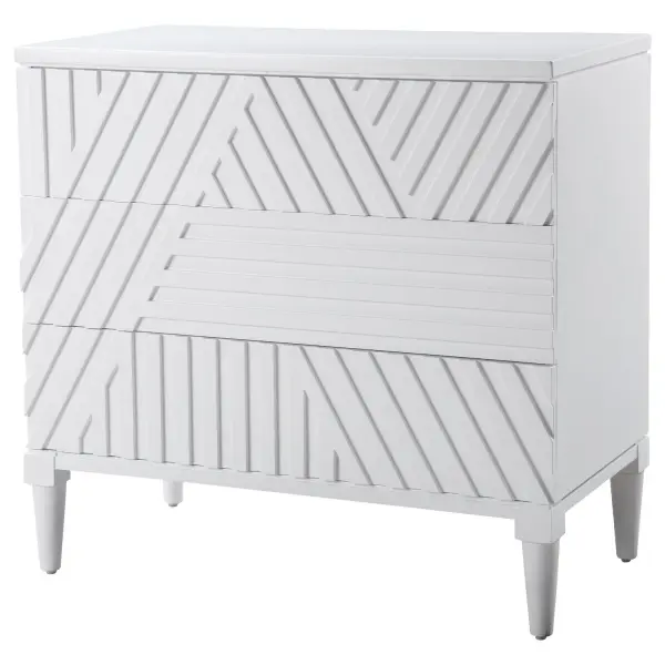 Refreshingly Modern, This Geometric Accent Chest Features Carved Drawer Fronts, Creating A Monochromatic Statement In A Crisp White Finish. Collection: Colby Finish: White Width: 36.00" Height: 33.00" Length: 18.00" Weight: 119.00 lb Material: Mdf, Plywood, Veneer, Rubber Wood Country of Origin: Vietnam Safety Rating: Indoor Only