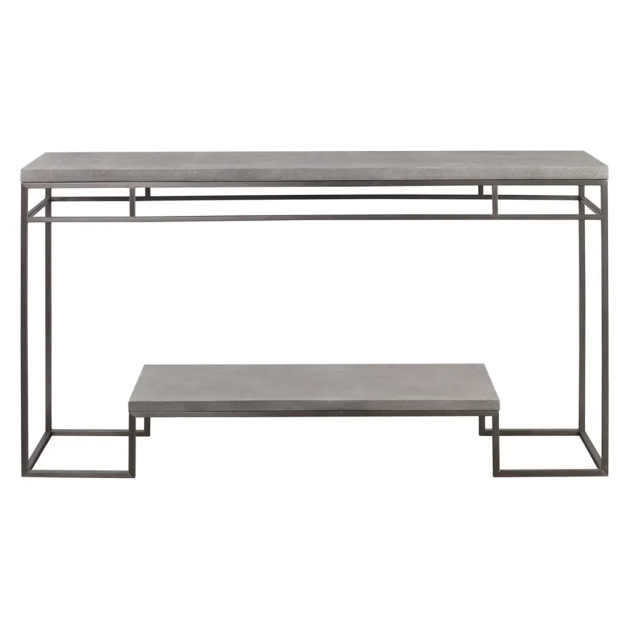 Clea Console Table in Stainless Steel with Faux Shagreen