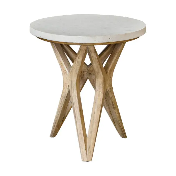 Handcrafted From Solid Mixed Woods With An Natural Ivory Limestone Top, On A Geometric Base Finished In A Warm Oatmeal Wash. True To The Characteristics Of Natural Stone, Each Piece Will Have Unique Coloration And Veining. Solid Wood Will Continue To Move With Temperature And Humidity Changes, Which Can Result In Cracks And Uneven Surfaces, Adding To Its Authenticity And Character. Collection: Marnie Designer: Billy Moon Finish: Mixed Woods With An Natural Ivory Width: 22.00" Height: 24.50" Length: 22.00" Weight: 44.00 lb Material: Javawood With Plywood Carb Phase 2 And Limestone Country of Origin: Indonesia Safety Rating: Indoor Only