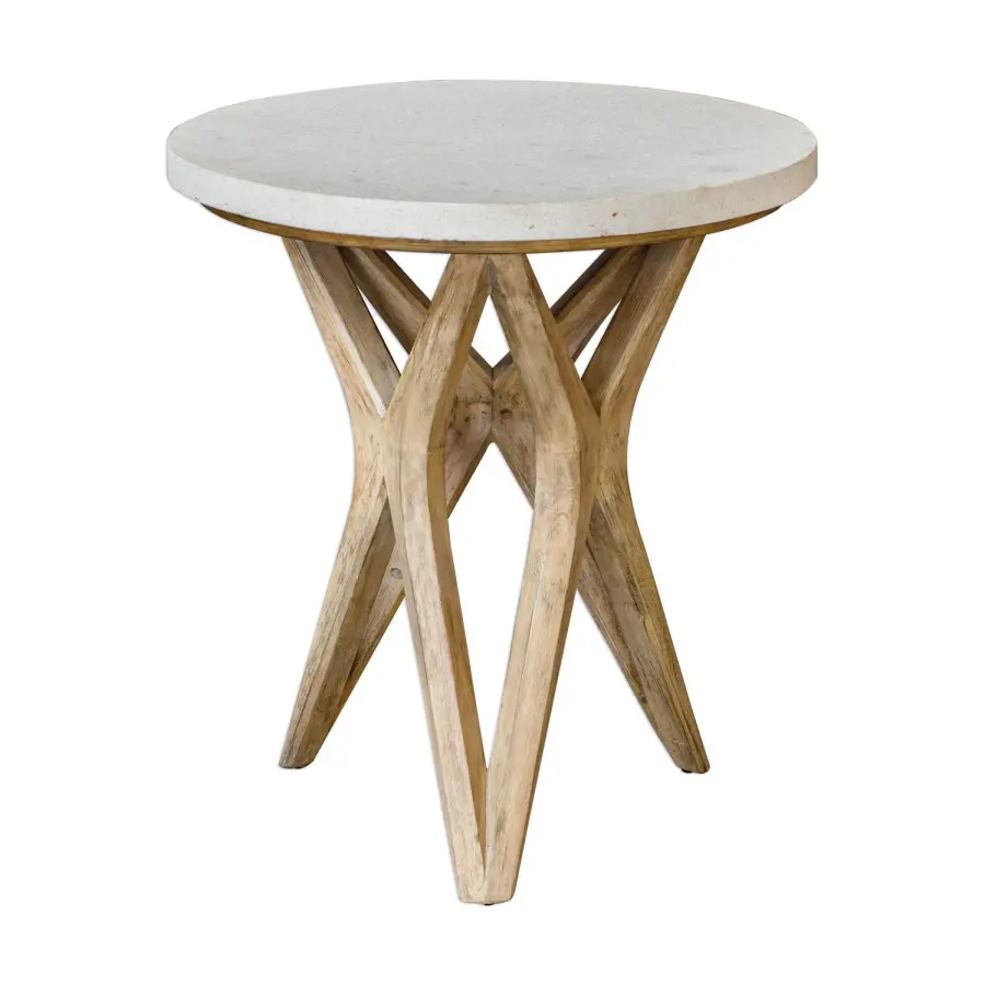 Marnie Accent Table in Mixed Woods with Natural Ivory Limestone Top
