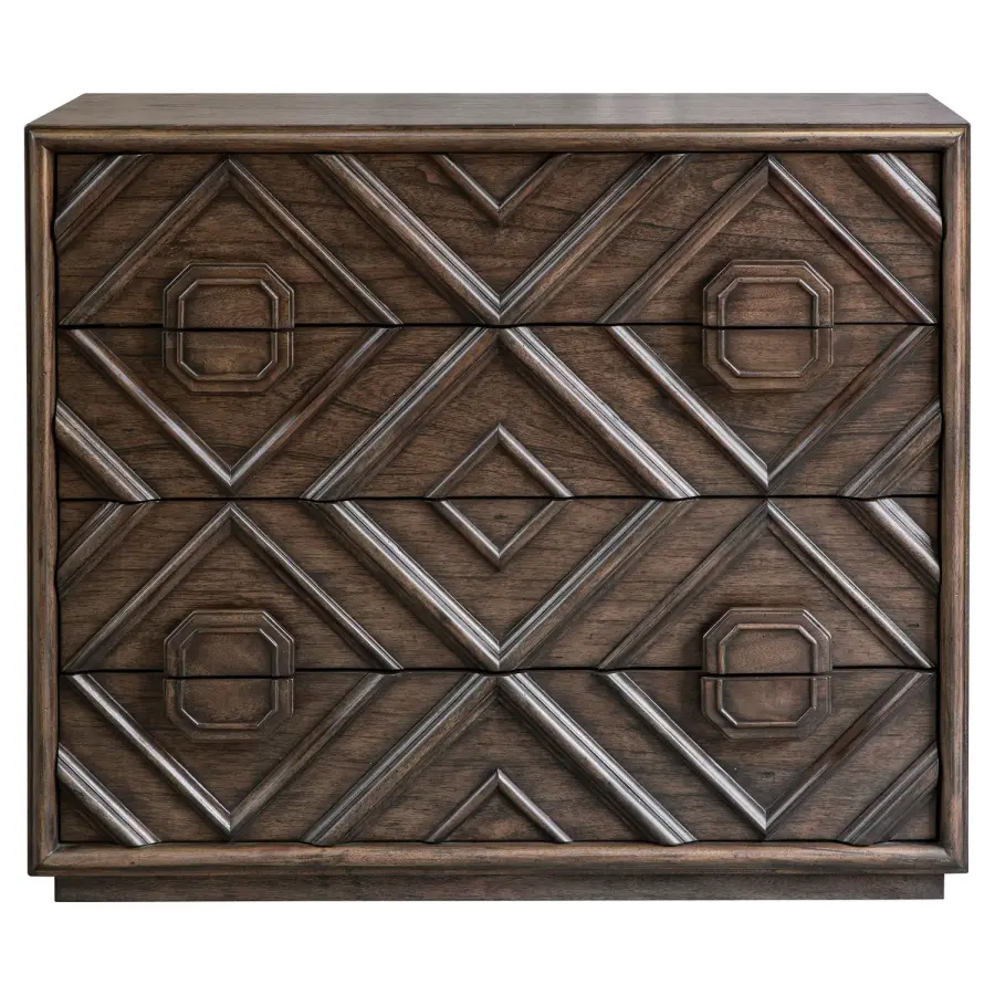 Mindra Four-Drawer Chest in Deep Walnut Finish