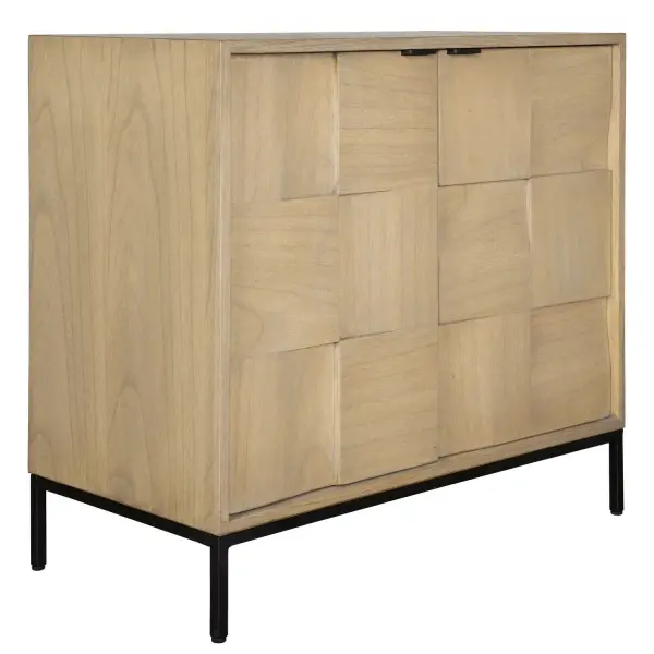 Defined By Mindi Wood Grain Placed In A Geometric Pattern Aerie Adds Character To Any Room. The Wood Is Naturally Finished Showing Off Its Rich Grain Structure Accentuated By Matte Black Metal Legs And Matching Door Pulls. Adjustable Shelves Add To The Functionality Of This Versatile Cabinet. Collection: Lorenzo Designer: Matthew Williams Finish: Matte Black Width: 36.00" Height: 33.50" Length: 18.00" Weight: 75.00 lb Material: Mdf Veneer Mindi And Mindi Wood And Metal Leg Country of Origin: Indonesia Safety Rating: Indoor Only