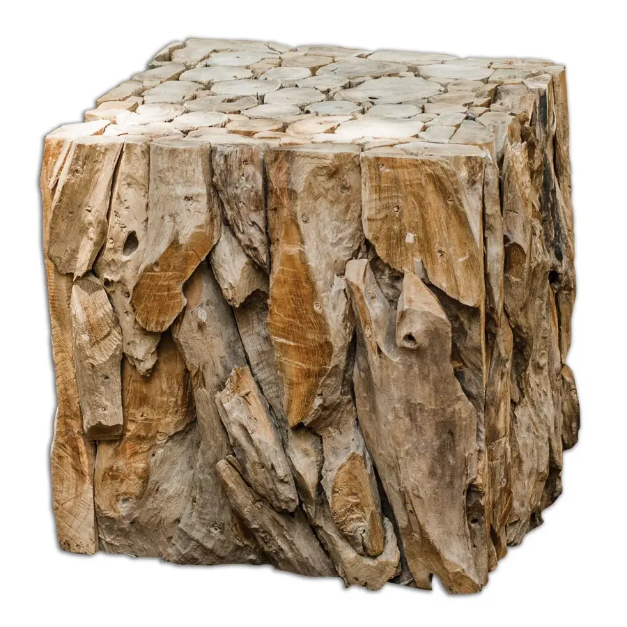 Teak Root Bunching Cube - Natural Teak Wood Sculptural Table/Stool