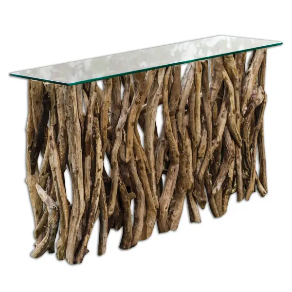 Natural Teak Wood, Crafted From Its Natural Form Into An Artistic And Precisely Honed Sculpture Beneath Clear Glass. Collection: Teak Wood Designer: Matthew Williams Finish: Teak Wood Width: 59.00" Height: 34.60" Length: 17.72" Weight: 128.00 lb Extension from Wall: 17.72" Material: Wood, Glass Country of Origin: Indonesia Safety Rating: Indoor Only