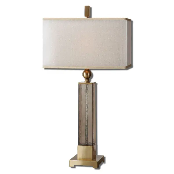 Textured Light Amber Glass Accented With Brushed Brass Plated Details. The Double Rectangle Hardback Shades Are A Golden Champagne Inner Shade With A Warm Champagne, Silken Sheer Outer Shade. Collection: Caecilia Designer: Carolyn Kinder Finish: Brushed Brass Glass: Double Rectangle Hardbacks Width: 17.00" Height: 33.00" Length: 9.00" Weight: 9.00 lb Extension from Wall: 17.00" Number of Bulbs: 1 Maximum Wattage: 100.00 W Bulb Type: A Voltage: 110.00 V Material: Metal, Fabric, Glass Country of Origin: China Safety Rating: Indoor Only Switch: ON-OFF