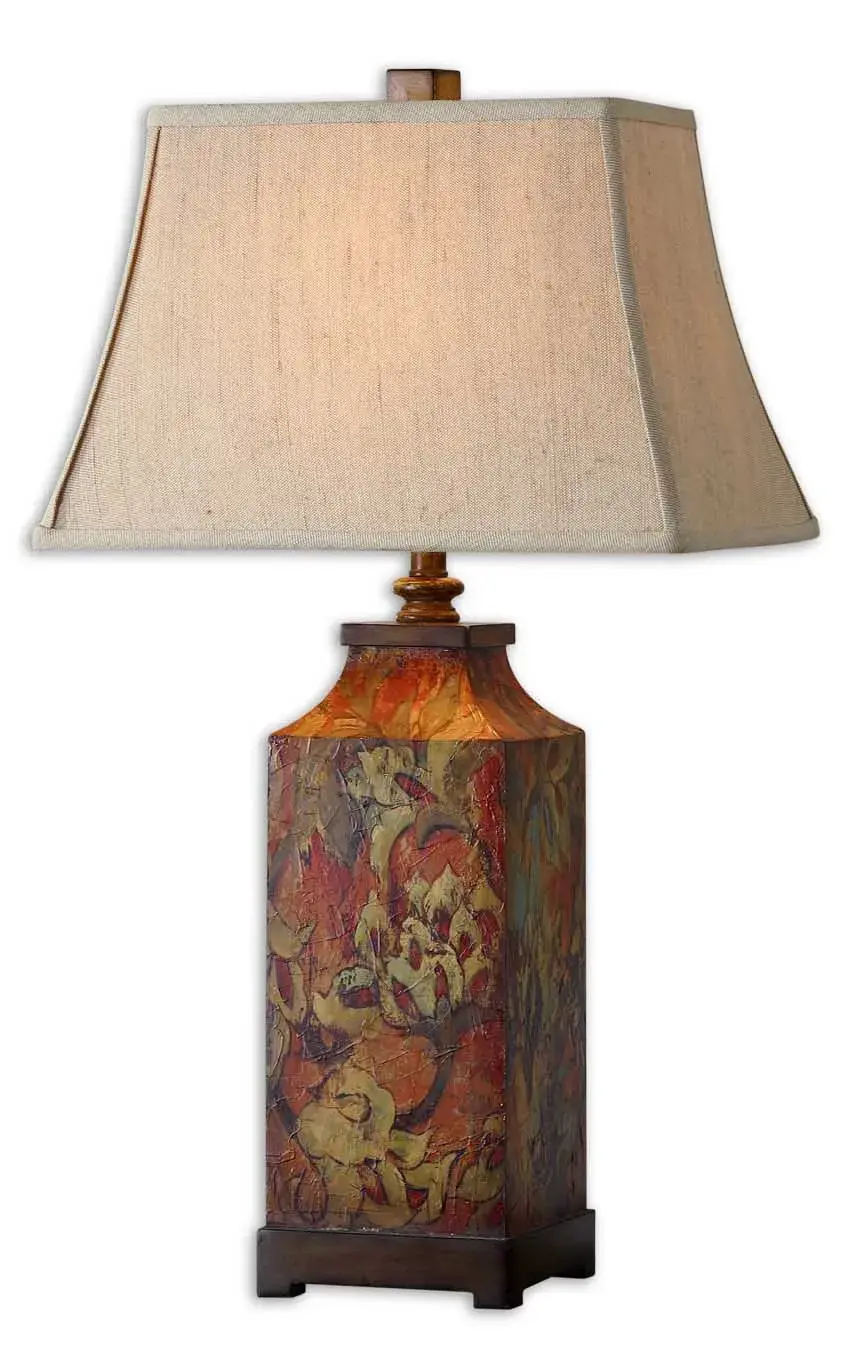 Colorful Flowers One Light Table Lamp in Burnished Walnut