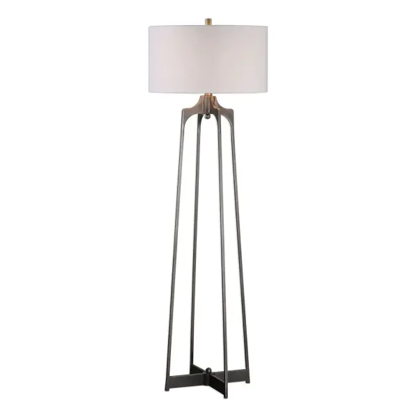 Sleek And Refined, This Lamp Is Constructed Of Forged Steel, Finished In A Plated Aged Gun Metal. The Round Hardback Drum Shade Is A White Linen Fabric With Natural Slubbing. Collection: Adrian Designer: David Frisch Finish: Aged Gun Metal Glass: Round Hardback Drum Width: 19.00" Height: 61.00" Length: 19.00" Weight: 9.00 lb Number of Bulbs: 1 Maximum Wattage: 150.00 W Bulb Type: A Voltage: 110.00 V Material: Steel, Fabric Country of Origin: China Safety Rating: Indoor Only Switch: 3-WAY