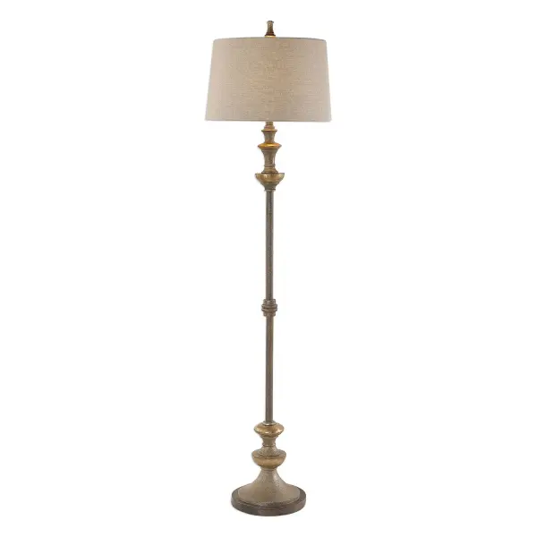 This Floor Lamp Features Heavily Burnished Textured Silver Details, Paired With Antiqued Silver Champagne Accents And A Crackled Dark Bronze Foot. The Tapered Round Hardback Shade Is An Ivory Linen Fabric. Collection: Vetralla Designer: Billy Moon Finish: Dark Bronze Glass: Tapered Round Hardback. Width: 17.00" Height: 66.50" Length: 17.00" Weight: 13.90 lb Number of Bulbs: 1 Maximum Wattage: 150.00 W Bulb Type: A Voltage: 110.00 V Material: Steel , Resin, Fabric Country of Origin: China Safety Rating: Indoor Only Switch: 3-WAY