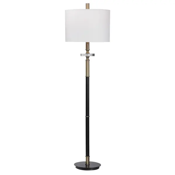 Traditional Elegance Is Showcased In This Floor Lamp, Finished In An Aged Black With Antique Brass Plated Accents And A Thick Crystal Ornament. The Round Hardback Drum Shade Is A White Linen Fabric. Collection: Maud Designer: David Frisch Finish: Antique Brass Glass: Round Drum Hardback Shade Width: 18.00" Height: 67.00" Length: 18.00" Weight: 16.30 lb Number of Bulbs: 1 Maximum Wattage: 150.00 W Bulb Type: A Voltage: 110.00 V Material: Steel, K9Crystal, Fabric Country of Origin: Vietnam Safety Rating: Indoor Only Switch: 3-WAY