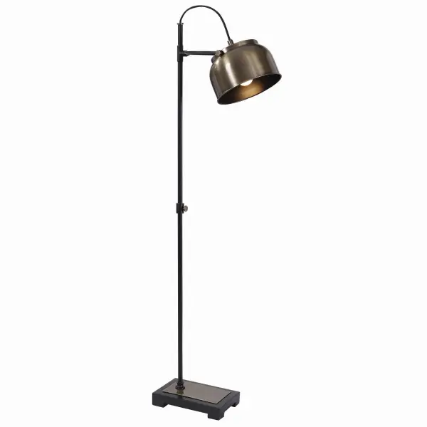 Showcasing An Industrial Style, This Reading Lamp Is Finished In A Plated Antique Brass With Aged Black Metal Details. The Metal Shade Pivots Up And Down. Collection: Bessemer Designer: Jim Parsons Finish: Antique Brass Glass: Metal Shade Width: 10.00" Height: 59.00" Length: 18.00" Weight: 14.90 lb Number of Bulbs: 1 Maximum Wattage: 60.00 W Bulb Type: A Voltage: 110.00 V Material: Steel Country of Origin: Vietnam Safety Rating: Indoor Only Switch: ON-OFF