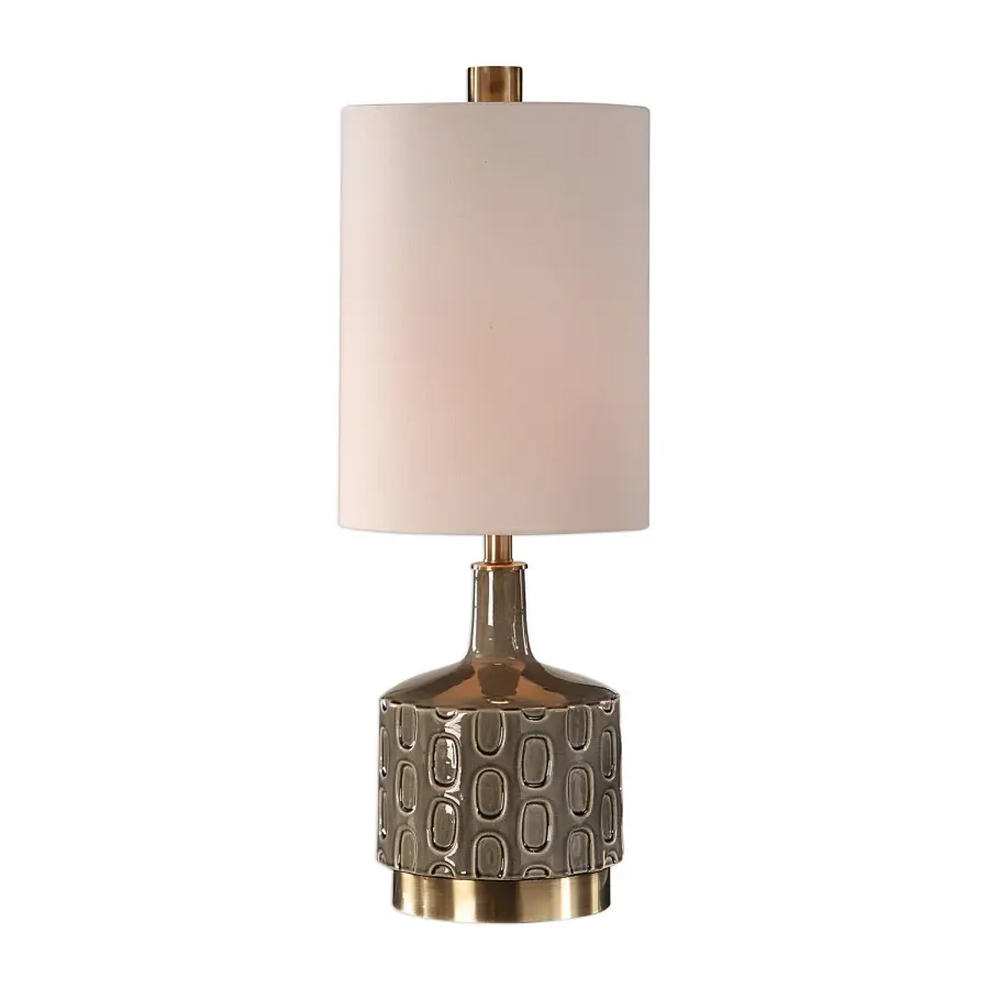 Darrin One-Light Table Lamp in Antique Brass with Crackled Gray Ceramic Base