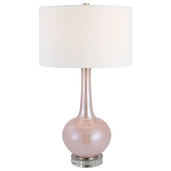 Elegant And Sophisticated, The Rosa Table Lamp Showcases A Light Blush Pink Glass Base With Brushed Nickel And Crystal Details. The Hardback Drum Shade Is Covered In A White Cotton Fabric. Collection: Rosa Designer: Carolyn Kinder Finish: Brushed Nickel Glass: Round Hardback Drum Width: 16.00" Height: 29.00" Length: 16.00" Weight: 7.00 lb Number of Bulbs: 1 Maximum Wattage: 150.00 W Bulb Type: A Voltage: 110.00 V Material: Glass, Iron, Fabric Country of Origin: China Safety Rating: Indoor Only