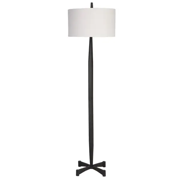Inspired By Classic Metalwork Designs, This Floor Lamp Features A Tapered Base And An Industrial Inspired Foot Finished In Aged Black With Subtle Rust Distressing. The Hardback Drum Shade Is Covered In A White Linen Fabric. Collection: Counteract Designer: Matthew Williams Finish: Aged Black Glass: Round Hardback Shade Width: 18.00" Height: 67.50" Length: 18.00" Weight: 18.00 lb Number of Bulbs: 1 Maximum Wattage: 150.00 W Bulb Type: A Voltage: 110.00 V Material: Metal And Fabric Country of Origin: Vietnam Safety Rating: Indoor Only