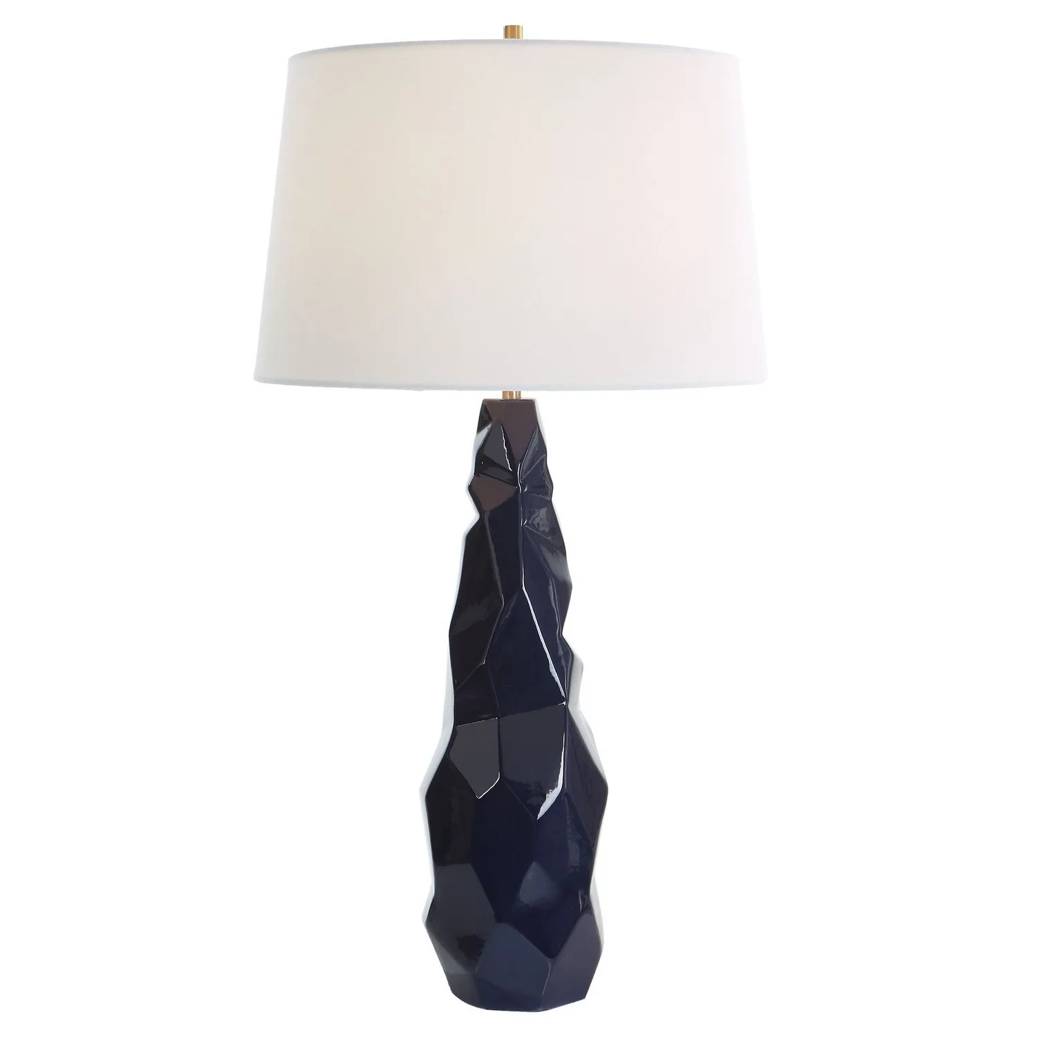 Kavos One-Light Table Lamp in Brushed Brass with Navy Blue Ceramic Base