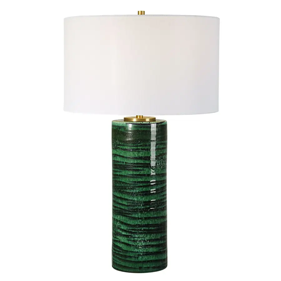 Galeno One-Light Table Lamp in Antiqued Brass with Emerald Green Ceramic Base