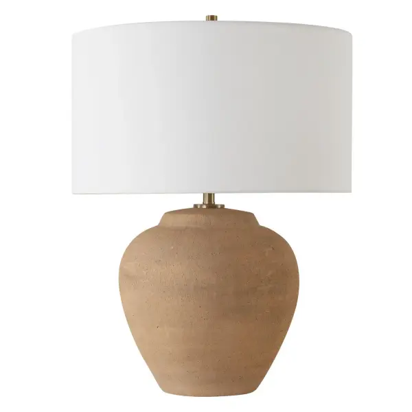 Where Artisanal Charm Meets Timeless Elegance, The Treviso Table Lamp Is Crafted From Terracotta And Features Organic Texture And A Graceful Vase-like Shape. Enhanced By Plated Brushed Antique Brass Details, This Lamp Exudes Warmth And Sophistication, Making It A Perfect Addition To Both Contemporary And Traditional Interiors. A Round Drum Hardback Shade In Crisp White Linen Completes The Piece. Collection: Treviso Designer: Jim Parsons Finish: Brushed Antique Brass Glass: Drum Hardback Rolled Edge Width: 18.00" Height: 24.00" Length: 18.00" Weight: 13.60 lb Number of Bulbs: 1 Maximum Wattage: 150.00 W Bulb Type: A Voltage: 110.00 V Material: Steel & Terracotta With Antique, Fabri Country of Origin: China Safety Rating: Indoor Only