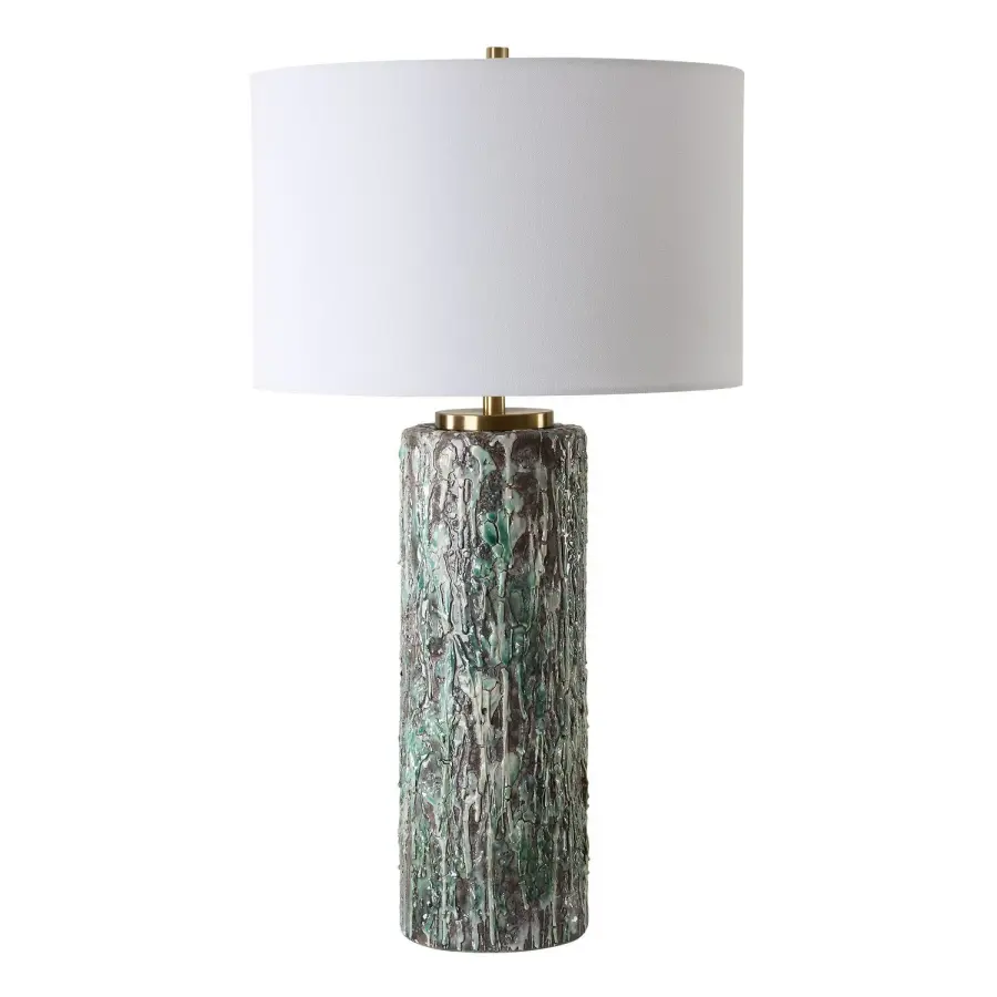 Meltdown Ceramic Table Lamp in Charcoal & Brass with Linen Drum Shade