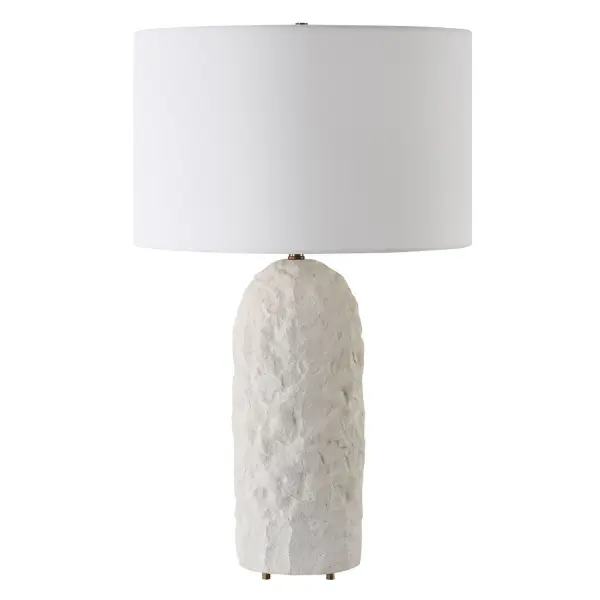 The Vieste Table Lamp Is Elegantly Poised And Organically Textured With A White Sandstone Base, This Piece Exudes Sophistication With Plated Brushed Antique Brass Finishes. The Round Hardback Shade Is Covered In A Crisp White Linen Fabric. Collection: Vieste Designer: David Frisch Finish: Brushed Antique Brass Glass: Round Drum Hardback Shade Width: 17.00" Height: 27.50" Length: 17.00" Weight: 25.60 lb Number of Bulbs: 1 Maximum Wattage: 150.00 W Bulb Type: A Voltage: 110.00 V Material: Metal & Sandstone & Linen Country of Origin: China Safety Rating: Indoor Only