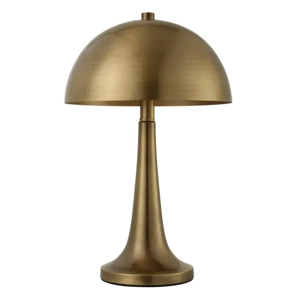 Crafted Entirely From Iron With An Plated Antique Brass Finish, This Lamp Exudes Sophistication. Its Spherical-shaped Shade Adds A Touch Of Modernity. Perfect For Adding Ambiance To Your Desk Or Bedside Table. Collection: Dame Designer: David Frisch Finish: Antique Brass Glass: Metal Shade Width: 10.00" Height: 15.75" Length: 10.00" Weight: 3.70 lb Number of Bulbs: 1 Maximum Wattage: 40.00 W Bulb Type: B Voltage: 110.00 V Material: Iron Country of Origin: China Safety Rating: Indoor Only
