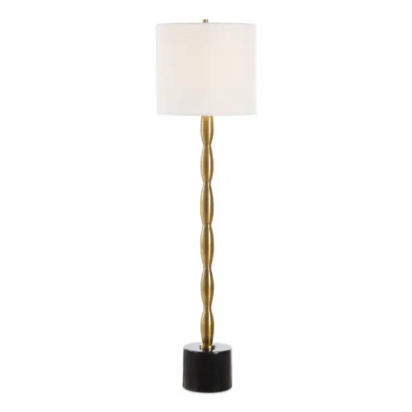 Finished In A Plated Antique Brass And Elegantly Anchored On A Black Marble Foot, The Ezra Buffet Lamp Effortlessly Combines Contemporary And Traditional Styles. A White Linen Round Hardback Shade Completes The Piece. Collection: Ezra Designer: Carolyn Kinder Finish: Antique Brass Glass: Round Drum Hardback Shade Width: 9.00" Height: 37.00" Length: 9.00" Weight: 8.00 lb Number of Bulbs: 1 Maximum Wattage: 100.00 W Bulb Type: A Voltage: 110.00 V Material: Metal, Marble, Fabric Country of Origin: Vietnam Safety Rating: Indoor Only