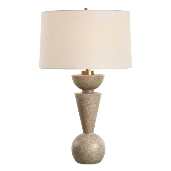 The Cullum Table Lamp Showcases A Geometric Silhouette Crafted From Sand Colored Man-made Stone, Accented With Ant Brass Plated Details. A Slightly Tapered White Linen Round Hardback Shade Completes The Piece. Collection: Cullum Designer: David Frisch Finish: Brass Glass: Round Hardback Shade Width: 17.00" Height: 28.25" Length: 17.00" Weight: 19.30 lb Number of Bulbs: 1 Maximum Wattage: 150.00 W Bulb Type: A Voltage: 110.00 V Material: Steel & Sand Colored Resin & Fabric Country of Origin: China Safety Rating: Indoor Only