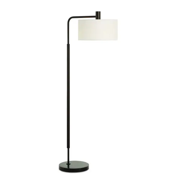 The Richie Floor Lamp Is Crafted From Steel With An Oil Rubbed Bronze Finish, Seamlessly Anchored By A Thick Black Marble Foot With White Veining. This Floor Lamp Features A Suspended Round Hardback Shade That Is Covered In White Linen Fabric. True To The Nature Of Natural Materials, Each Piece Will Have Unique Marbling And Veining Throughout. Collection: Richie Designer: David Frisch Finish: Satin Black Glass: Round Drum Hardback Shade Width: 26.25" Height: 66.00" Length: 16.00" Weight: 25.10 lb Number of Bulbs: 1 Maximum Wattage: 150.00 W Bulb Type: A Voltage: 110.00 V Material: Steel & Black Marble & Fabric Country of Origin: China Safety Rating: Indoor Only