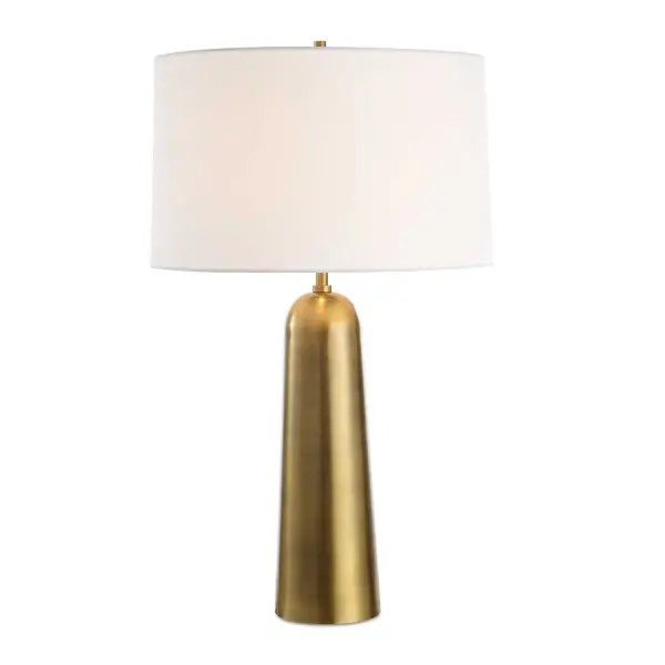 Crafted Entirely From Iron With An Plated Antique Brass Finish, The Flinchem Table Lamp Exudes A Warm Yet Luxurious Ambiance To Any Space. The Slightly Tapered Round Hardback Shade Is Covered In A Crisp White Linen Fabric. Collection: Flinchem Designer: David Frisch Finish: Antique Brass Glass: Round Hardback Shade Width: 17.00" Height: 28.00" Length: 17.00" Weight: 7.90 lb Number of Bulbs: 1 Maximum Wattage: 150.00 W Bulb Type: A Voltage: 110.00 V Material: Iron, Fabric Country of Origin: China Safety Rating: Indoor Only