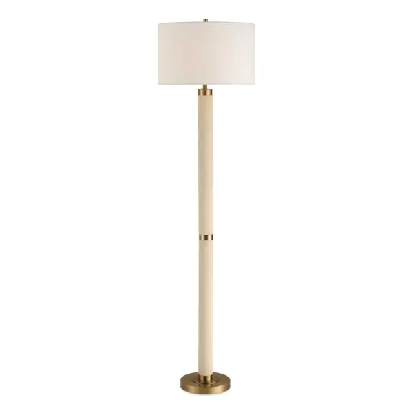 The Wessex Floor Lamp Features A White Faux Shagreen Covered Base With Iron Accents Finished In A Plated Antique Brushed Brass. The Round Hardback Drum Shade Is A Casual White Linen Fabric. Collection: Wessex Designer: Matthew Williams Finish: Antique Brushed Brass Glass: Round Hardback Shade Width: 17.00" Height: 65.75" Length: 17.00" Weight: 13.80 lb Number of Bulbs: 1 Maximum Wattage: 150.00 W Bulb Type: A Voltage: 110.00 V Material: Iron, Shagreen, Fabric Country of Origin: China Safety Rating: Indoor Only