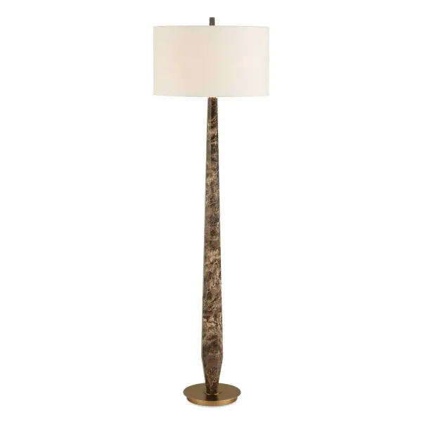 The Tyree Floor Lamp Is Crafted From Emperador Brown Marble, Showcasing Sharp Faceted Edges In Signature Warm Tones And Intricate Light Veining. It Is Accented With Brass Plated Accents And A Complementary Foot. A Round Hardback Drum Shade Covered With An Off-white Linen Fabric With Natural Slubbing Completes The Piece. True To The Nature Of Natural Materials, Each Piece Will Have Unique Marbling And Veining Throughout. Collection: Tyree Designer: David Frisch Finish: Brass Plated Glass: Round Drum Hardback Shade Width: 20.00" Height: 66.00" Length: 20.00" Weight: 43.00 lb Number of Bulbs: 1 Maximum Wattage: 150.00 W Bulb Type: A Voltage: 110.00 V Material: Steel & Emperador & Linen Country of Origin: China Safety Rating: Indoor Only
