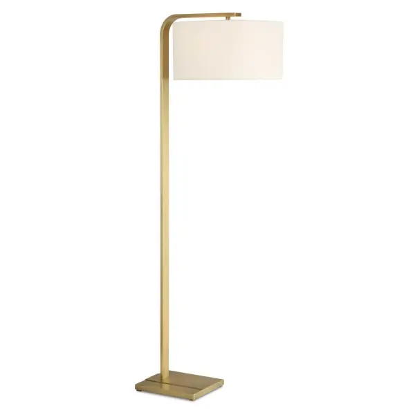 The Laight Floor Lamp Exudes Timeless Elegance With Its Clean, Linear, Stainless Steel Body, Sharply Curved Details, And The Antique Brass Plated Finish. The Suspended Round Hardback Drum Shade Is A Crisp White Linen. Collection: Laight Designer: Renee Wightman Finish: Antique Brass Plated Glass: Drum Hardback Rolled Edge Width: 18.00" Height: 64.50" Length: 18.00" Weight: 19.80 lb Number of Bulbs: 1 Maximum Wattage: 150.00 W Bulb Type: A Voltage: 110.00 V Material: Steel, Fabric Country of Origin: China Safety Rating: Indoor Only