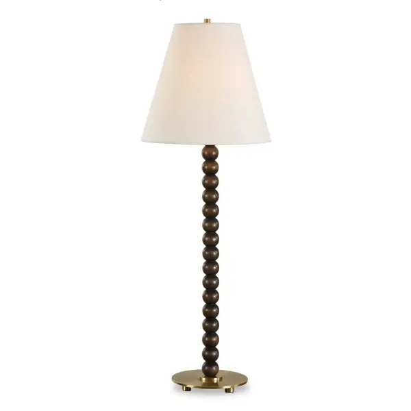 A Sleek Column Of Stacked, Dark Walnut-finished Wood Spheres, Paired With Brass Plated Accents, Forms The Elegant Base Of The Gallus Table Lamp. The Tapered Round Hardback Shade Is Finished In A Crisp White Linen. Collection: Gallus Designer: David Frisch Finish: Brass Plated Glass: Round Hardback Shade Width: 12.00" Height: 34.00" Length: 12.00" Weight: 5.30 lb Number of Bulbs: 1 Maximum Wattage: 100.00 W Bulb Type: A Voltage: 110.00 V Material: Metal & Rubber Wood & Fabric Country of Origin: China Safety Rating: Indoor Only