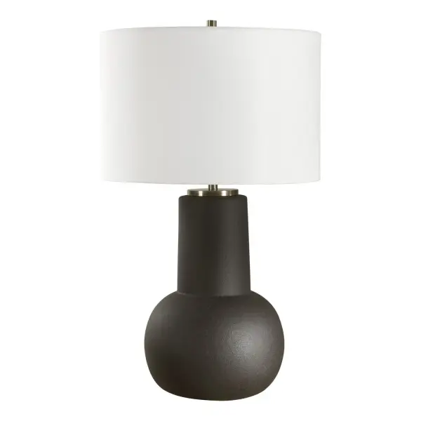 Crafted From Ceramic And Finished In A Textured Rustic Bronze Glaze, This Table Lamp Features A Distinctive And Elegant Shape, Accented By Brass Plated Detailing. The Round Hardback Drum Shade Is Covered In A Crisp White Linen Fabric. Collection: Robson Designer: David Frisch Finish: Brass Width: 17.00" Height: 29.00" Length: 17.00" Weight: 13.50 lb Number of Bulbs: 1 Maximum Wattage: 150.00 W Bulb Type: A Voltage: 110.00 V Material: Metal,ceramic,fabric Country of Origin: Cambodia Safety Rating: Indoor Only