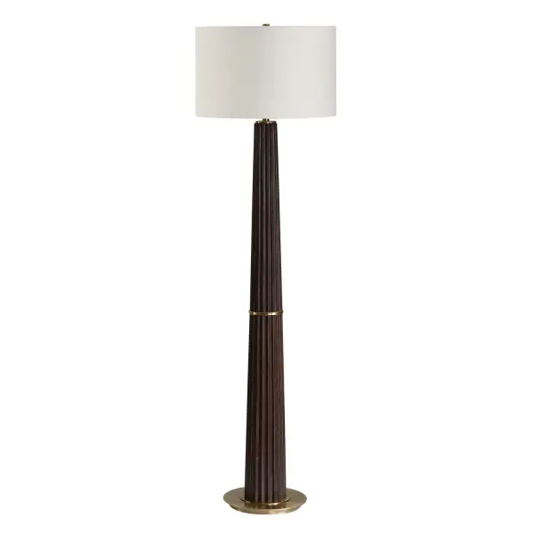 Bringing The Warmth Of Nature Indoors With Its Dark Oak Stained Wood Base, Elegantly Adorned With Roughly Scalloped Edges. Accented With Plated Antique Brass Finishes, This Lamp Infuses Any Space With A Touch Of Rustic Charm And A Dash Of Sophistication. The Round Hardback Drum Shade Is Covered In A White Linen Fabric. Collection: Forage Finish: Antique Brass Width: 18.00" Height: 62.50" Length: 18.00" Weight: 25.90 lb Number of Bulbs: 1 Maximum Wattage: 150.00 W Bulb Type: A Voltage: 110.00 V Material: Iron+Rubber Wood+Fabric Country of Origin: China Safety Rating: Indoor Only