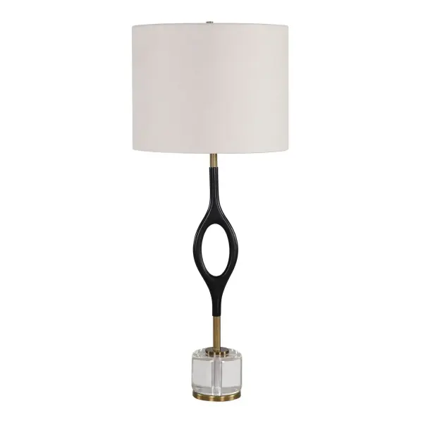 Supported By A Thick Crystal Foot, The Maryam Cordless Buffet Lamp Features A Sculptural Warm Black Iron Base With Antique Brass Plated Accents. The Round Hardback Drum Shade Is Covered In A Crisp White Linen Fabric. This Lamp Ships With A Rechargeable LED Lightsouce With Dimmable Features, A Remote And USB To USB-C Charging Cord. Collection: Maryam Designer: John Kowalski Finish: Antique Brass Width: 13.00" Height: 30.25" Length: 13.00" Weight: 6.60 lb Number of Bulbs: 1 Maximum Wattage: 7.00 W Voltage: 110.00 V Material: Crystal+IRON+shade Country of Origin: China Safety Rating: Indoor Only