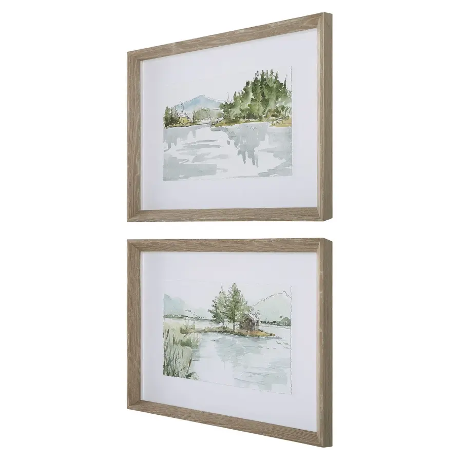 Serene Framed Prints, Set of 2 in Gray Washed Pine