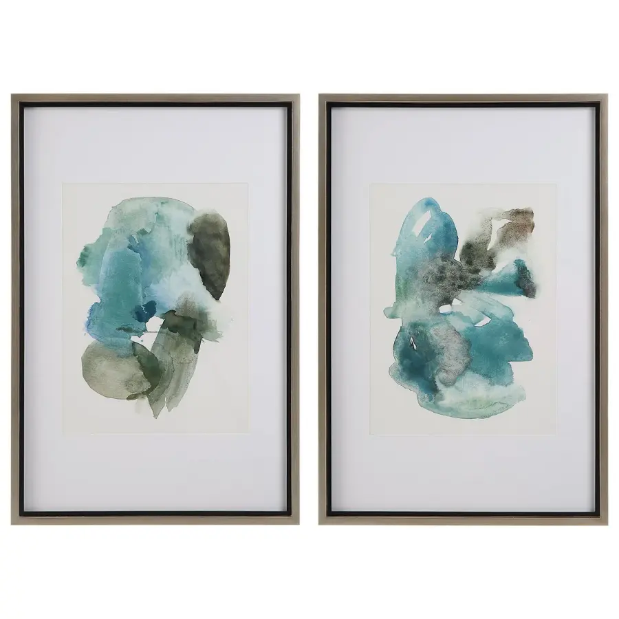 Blueprints Framed Prints, Set of 2 in Champagne Gold