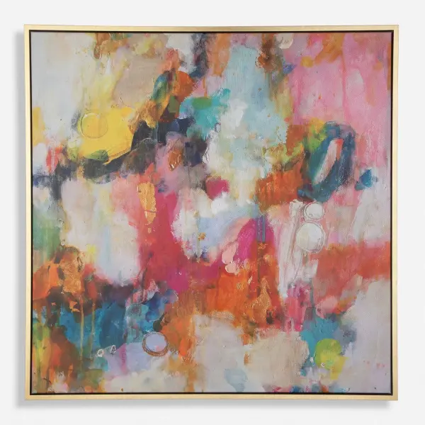 Discover The Vibrancy Of "A Colorful Mindset" Giclee On Canvas, Featuring A Dynamic Burst Of Rainbow Hues That Invigorate And Inspire. This Striking Piece Is Surrounded By A Solid Wood Gallery Frame With Gold Finish. This Piece May Be Hung Horizontal Or Vertical. Each Canvas Is Proudly Handcrafted And Printed In The USA. Artwork By Allison Ford. Collection: A Colorful Mindset Finish: Solid Wood Width: 44.00" Height: 44.00" Length: 2.00" Weight: 17.10 lb Extension from Wall: 2.00" Material: Solid Wood, Canvas, Hot Stamp Foil Country of Origin: USA Safety Rating: Indoor Only