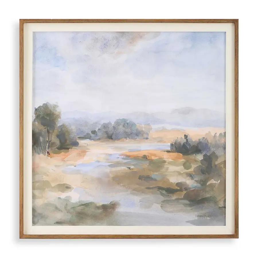 River Afternoon Framed Landscape Print in Pine Wood