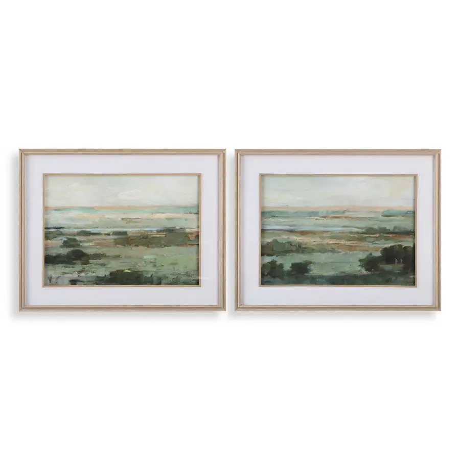 Warm Valley Framed Print in Natural Oak Veneer