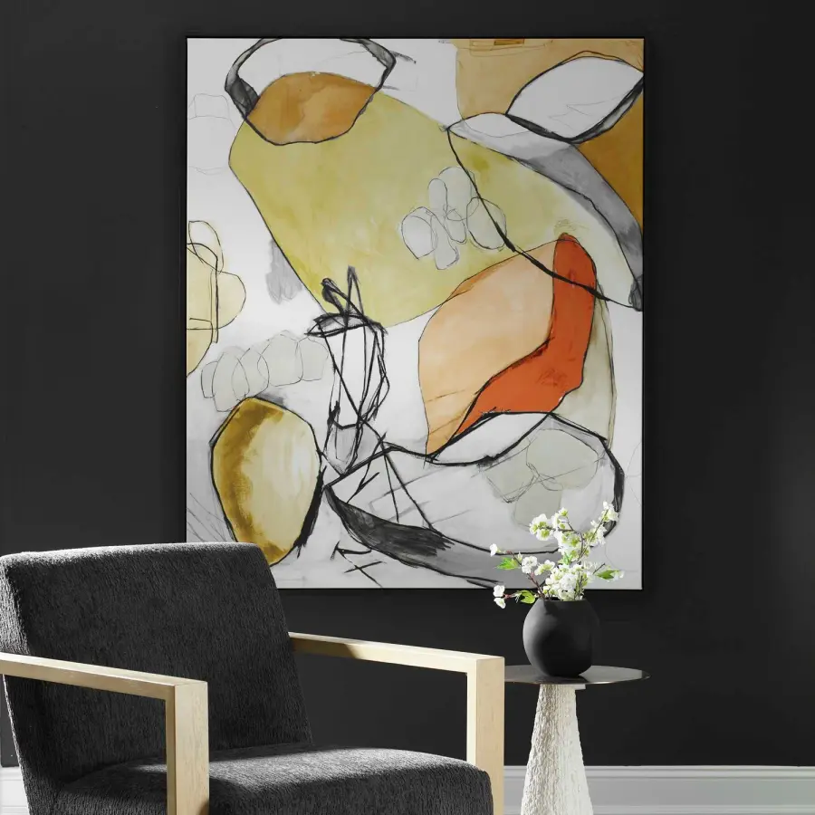 Charcoal Improvision Wall Art in Solid Wood Black Gallery Frame
