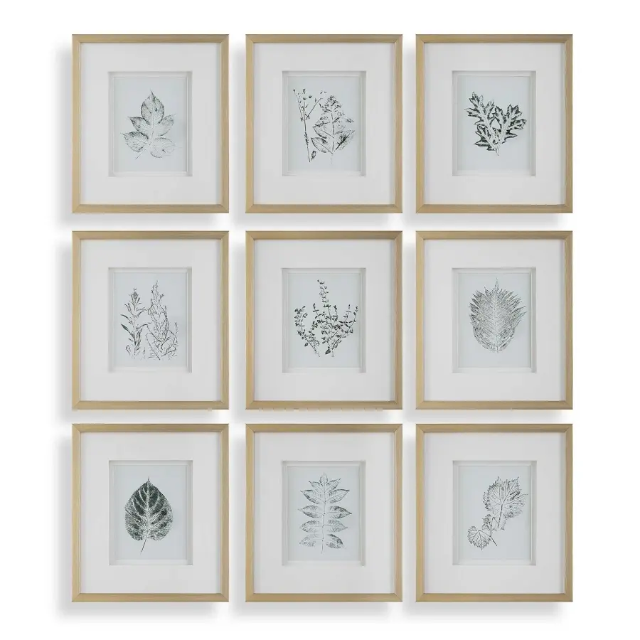 Nature's Framed Botanical Prints Set/9 in Gold