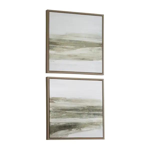 A soothing earth-toned abstract art pair with layered brushwork and a light oak gallery frame. Handcrafted and printed in the USA for an artisanal, elevated look.