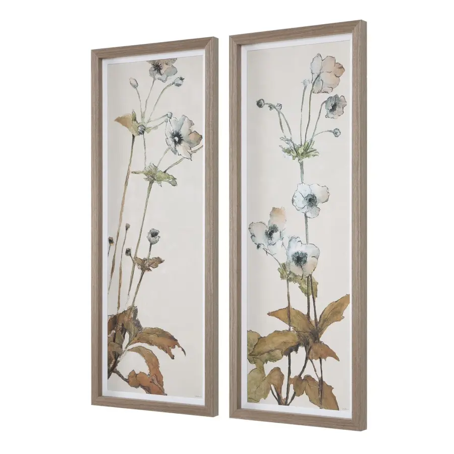 Garden Floral Prints, Set of 2 in White Linen Frame