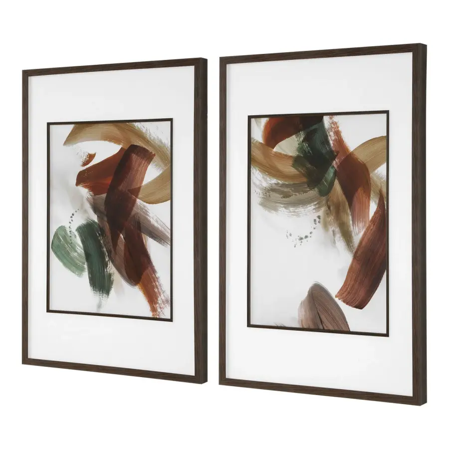 Velocity Abstract Prints, Set of 2 in Dark Walnut Frame