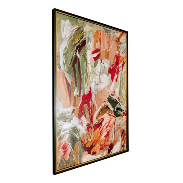 An energetic hand-printed canvas with rich color layering, finished in a sophisticated double gallery frame. Versatile hanging orientation adds styling flexibility.