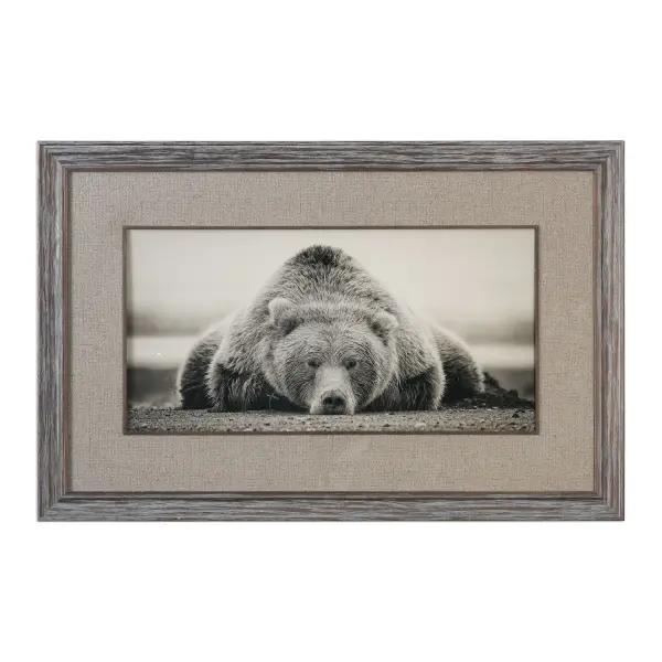 A conversation-starting sepia print framed in burlap matting and distressed pine with a heavy white glaze, protected by glass. Great rustic accent for casual living spaces.