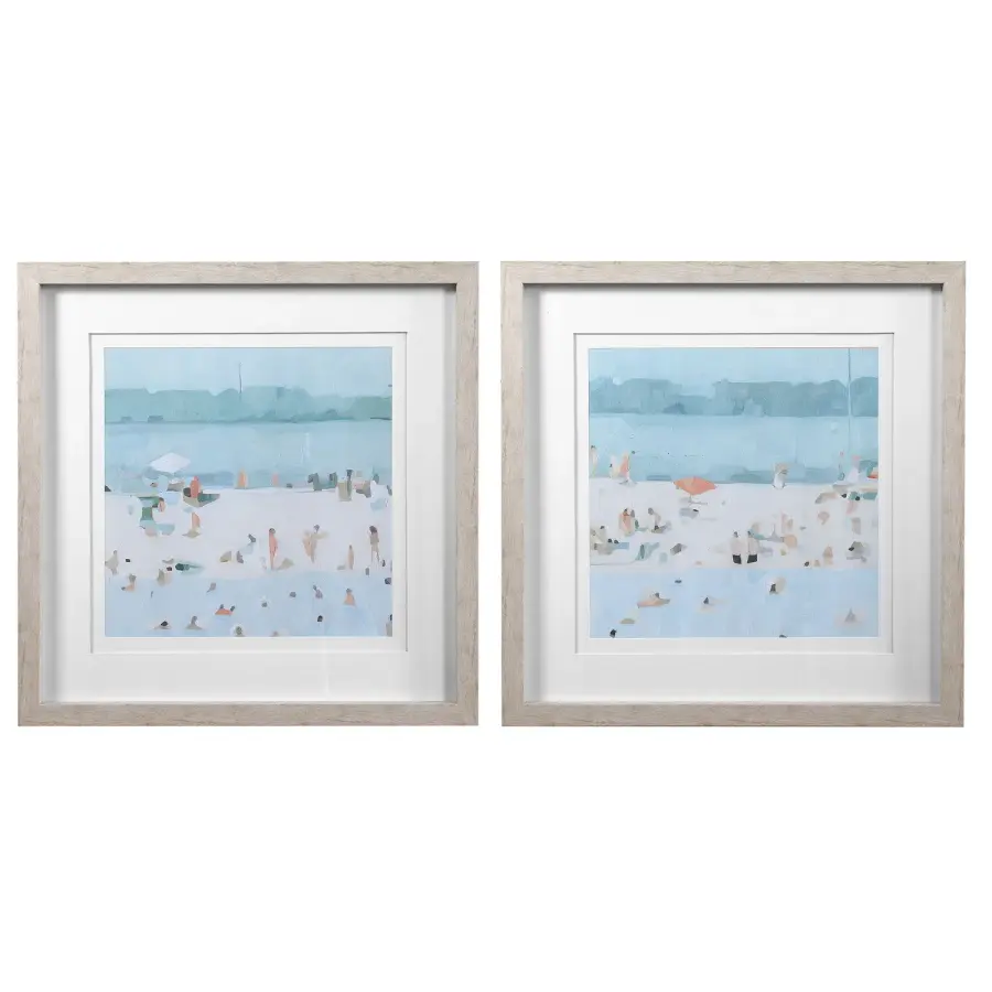 Sea Framed Prints, Set of 2 in Light Driftwood