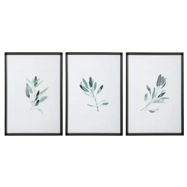 Watercolor-style sage branch prints in double white matting with a petite matte black frame — a soft, nature-inspired accent for farmhouse and transitional interiors.
